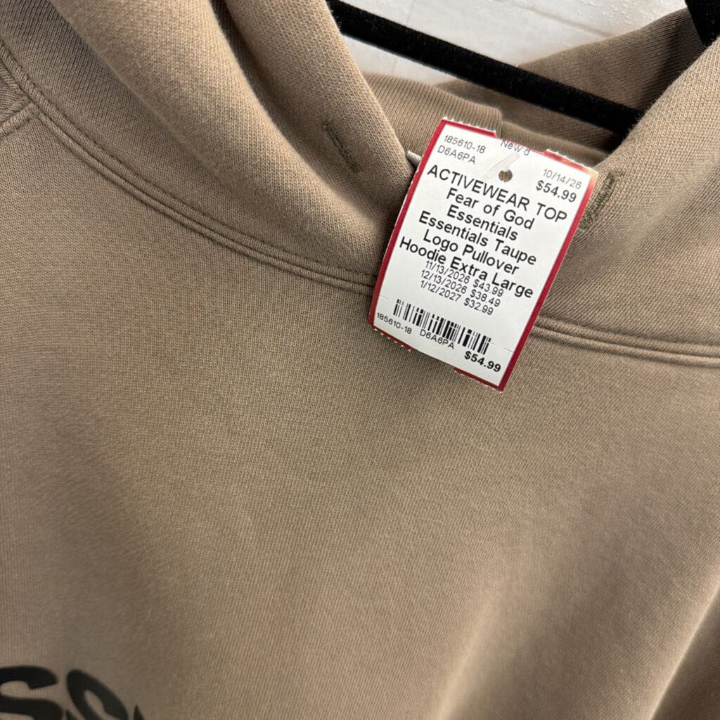 Essentials Taupe Logo Pullover Hoodie Extra Large