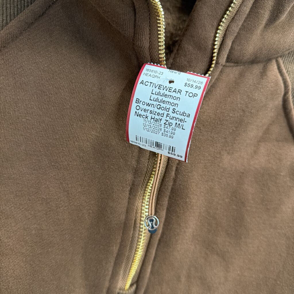Lululemon Brown/Gold Scuba Oversized Funnel-Neck Half Zip M/L