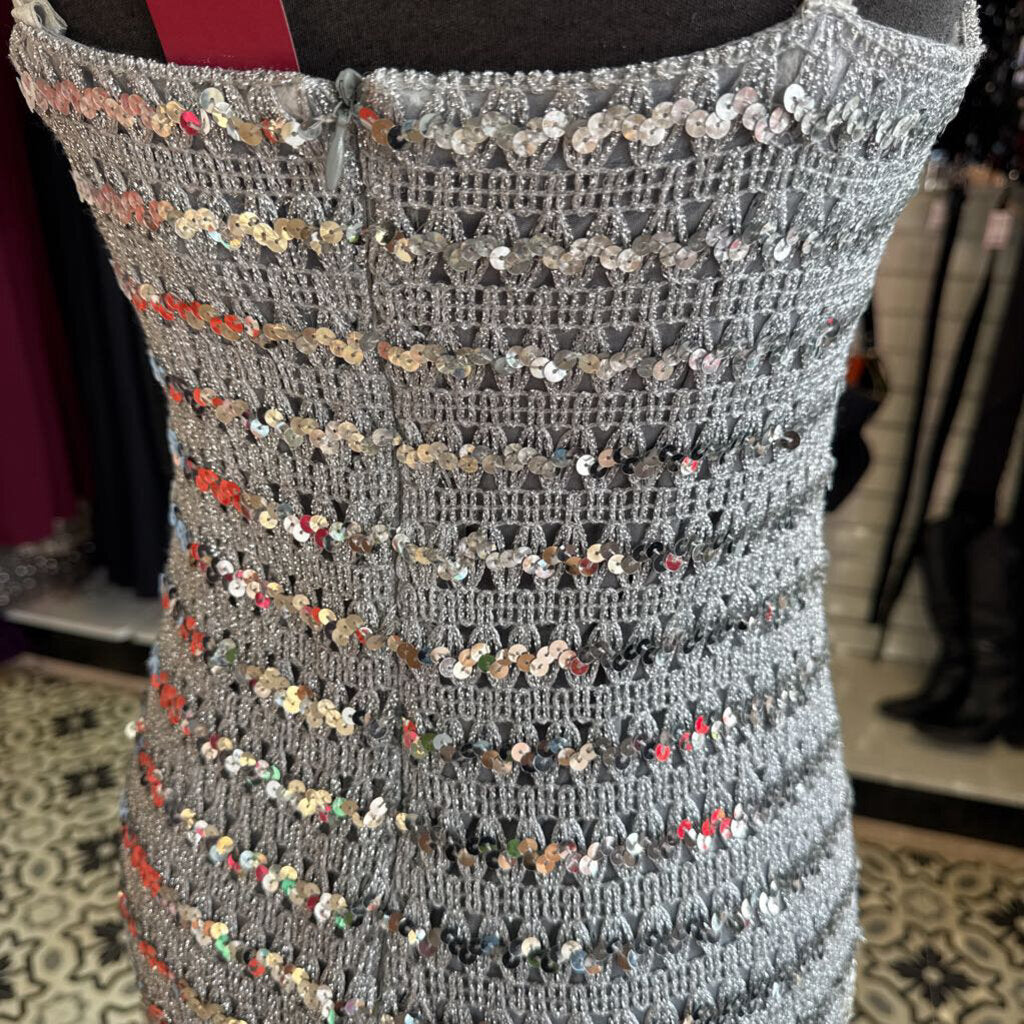 Vintage Silver Knit Midi Fitted Dress 6