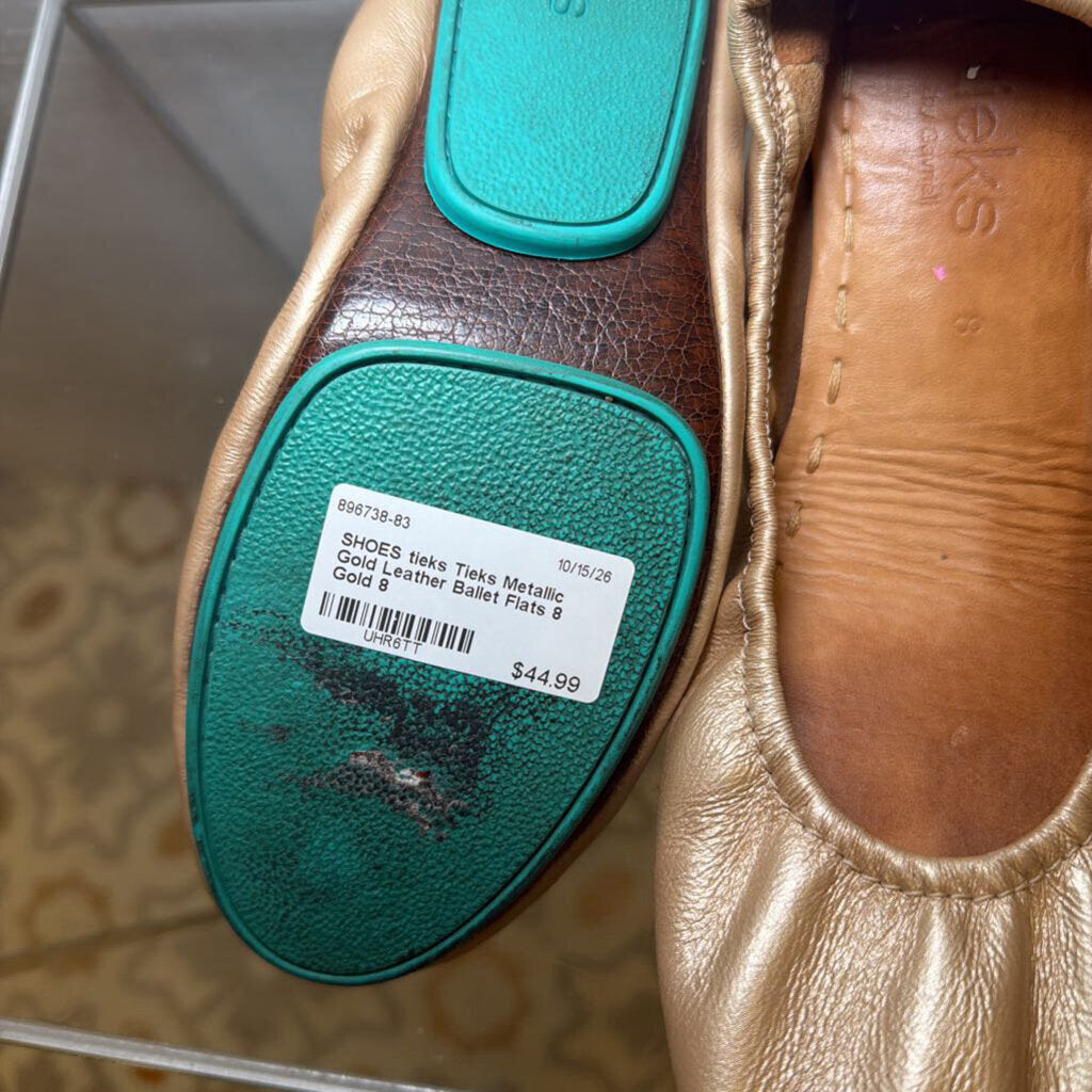 Tieks Metallic Gold Leather Ballet Flats 8