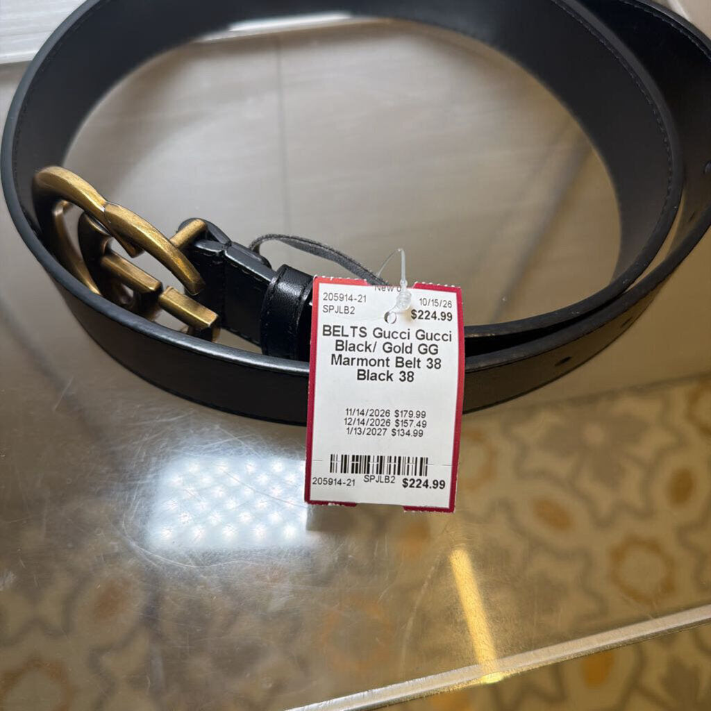 Gucci Black/ Gold GG Marmont Belt 38