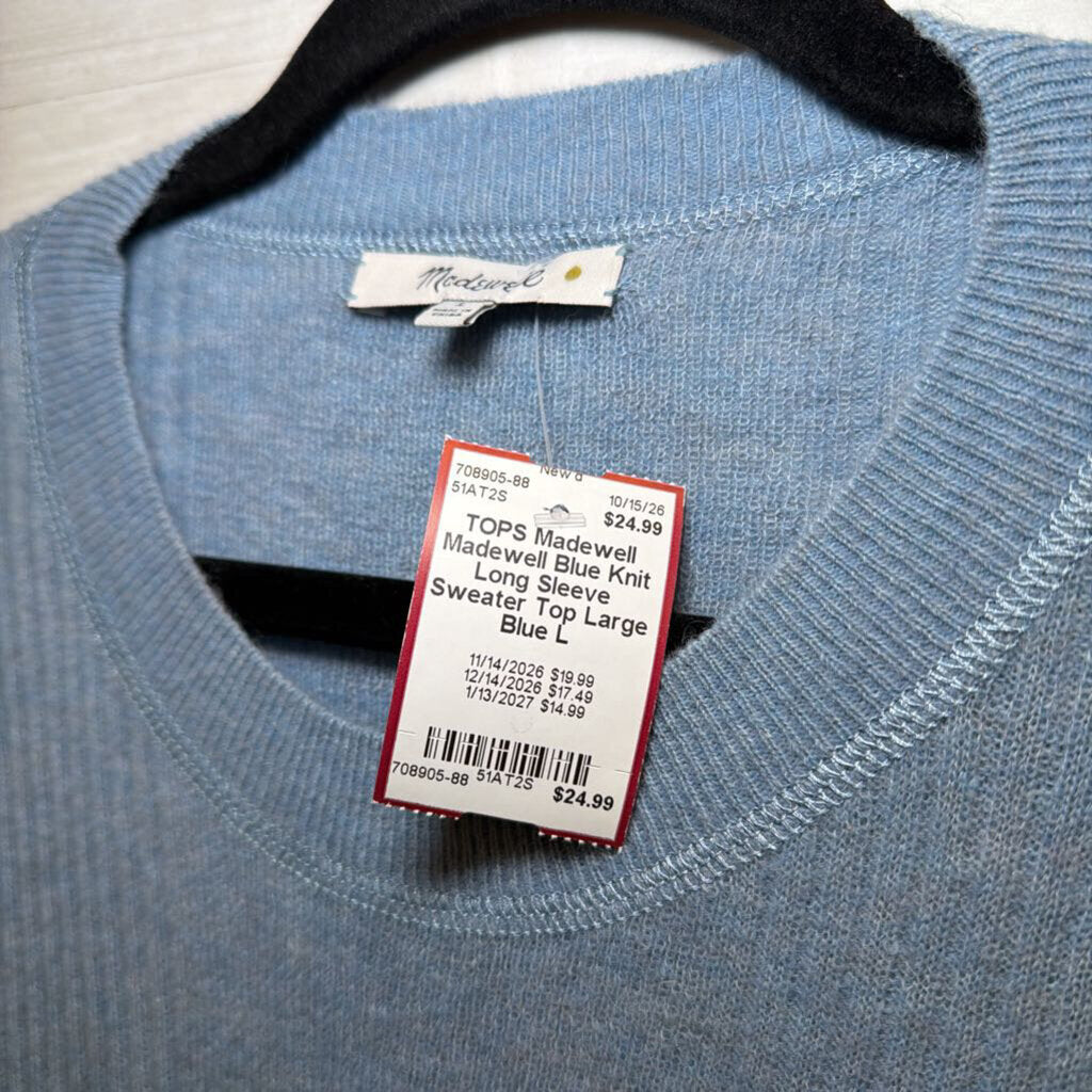 Madewell Blue Knit Long Sleeve Sweater Top Large