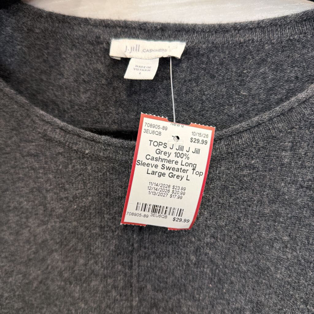 J Jill Grey 100% Cashmere Long Sleeve Sweater Top Large