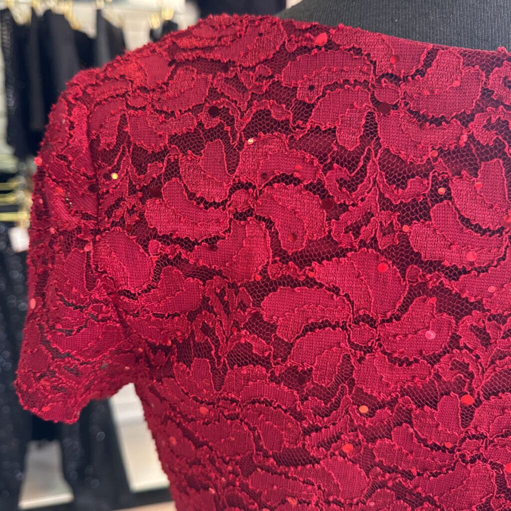 Connected Apparel Red Sequin Lace Short Formal Dress 10 Petite
