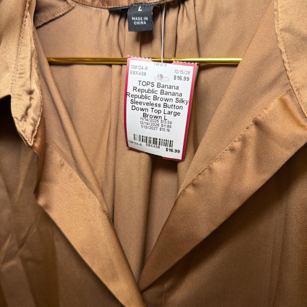 Banana Republic Brown Silky Sleeveless Button Down Top Large