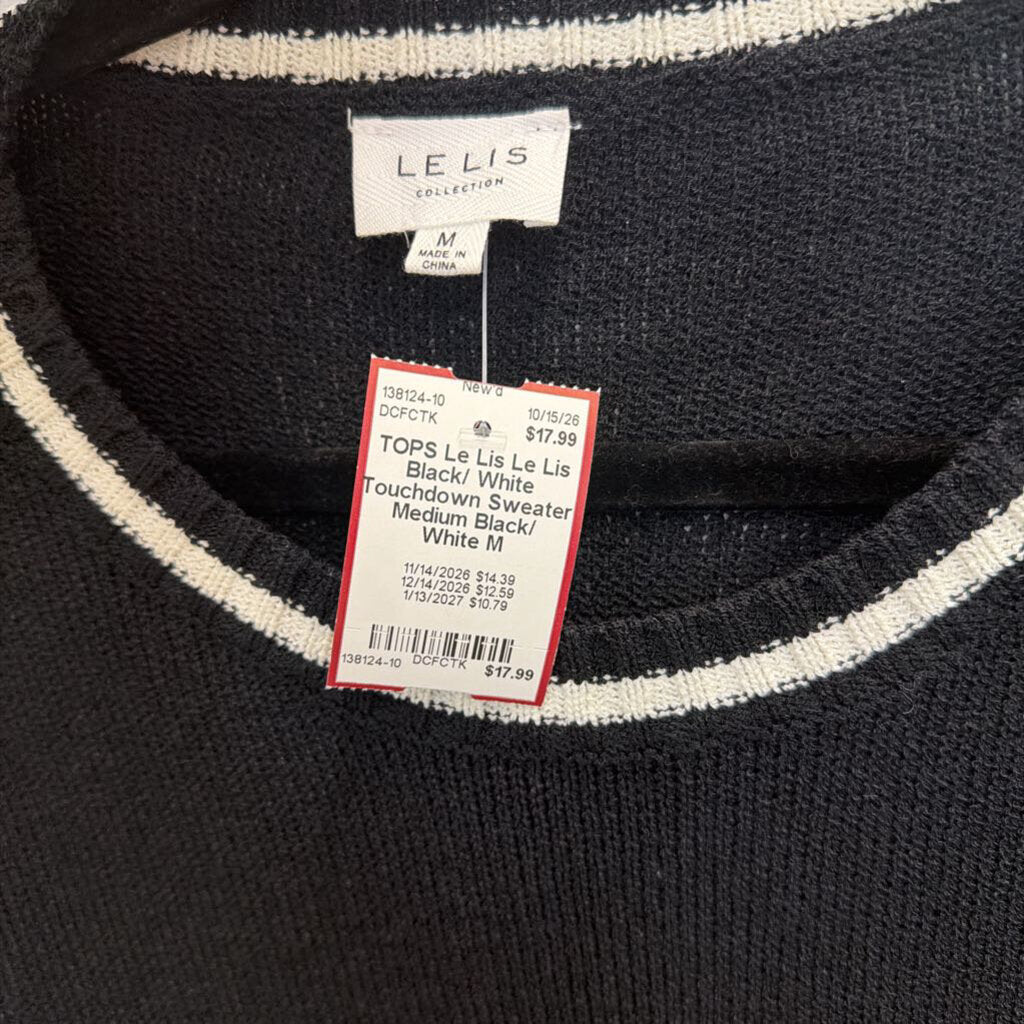 Le Lis Black/ White Touchdown Sweater Medium