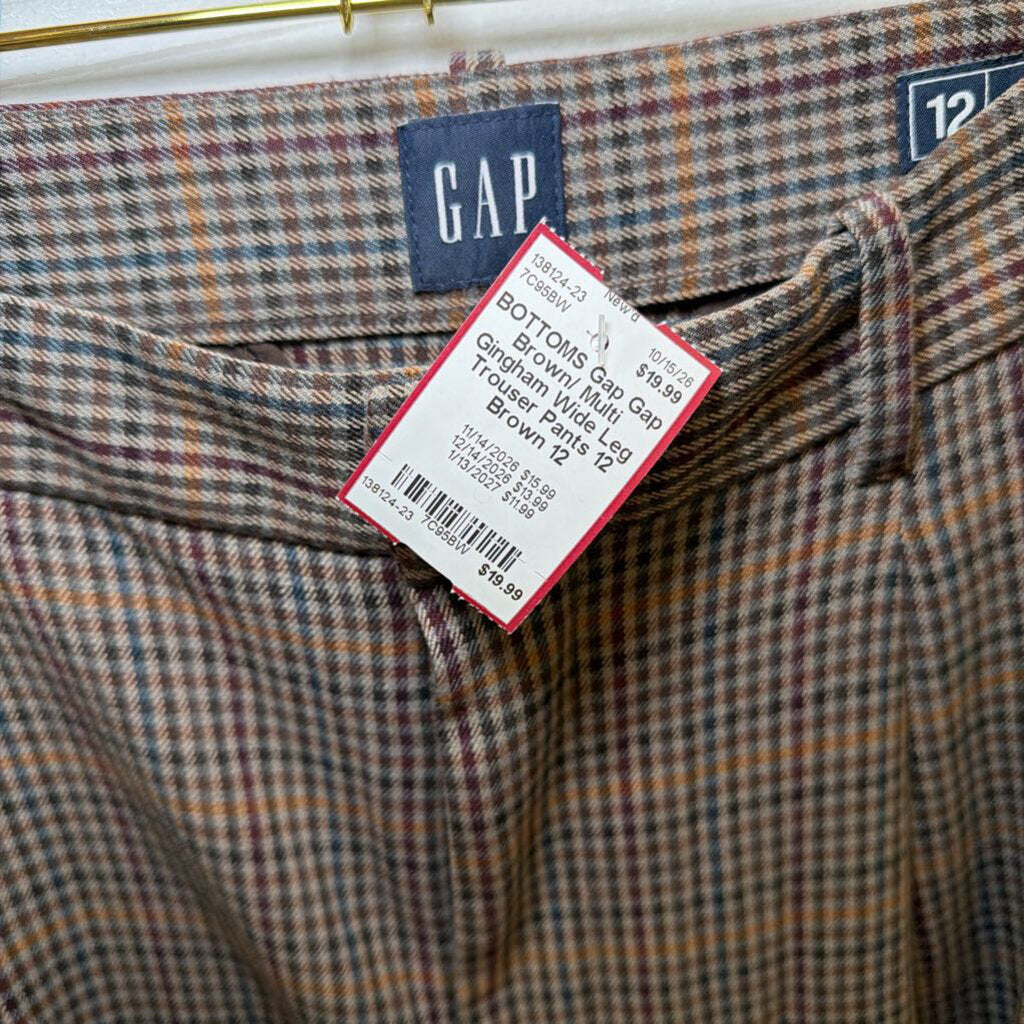 Gap Brown/ Multi Gingham Wide Leg Trouser Pants 12