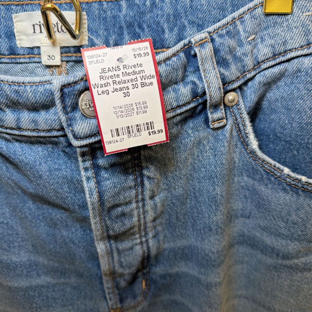 Rivete Medium Wash Relaxed Wide Leg Jeans 30