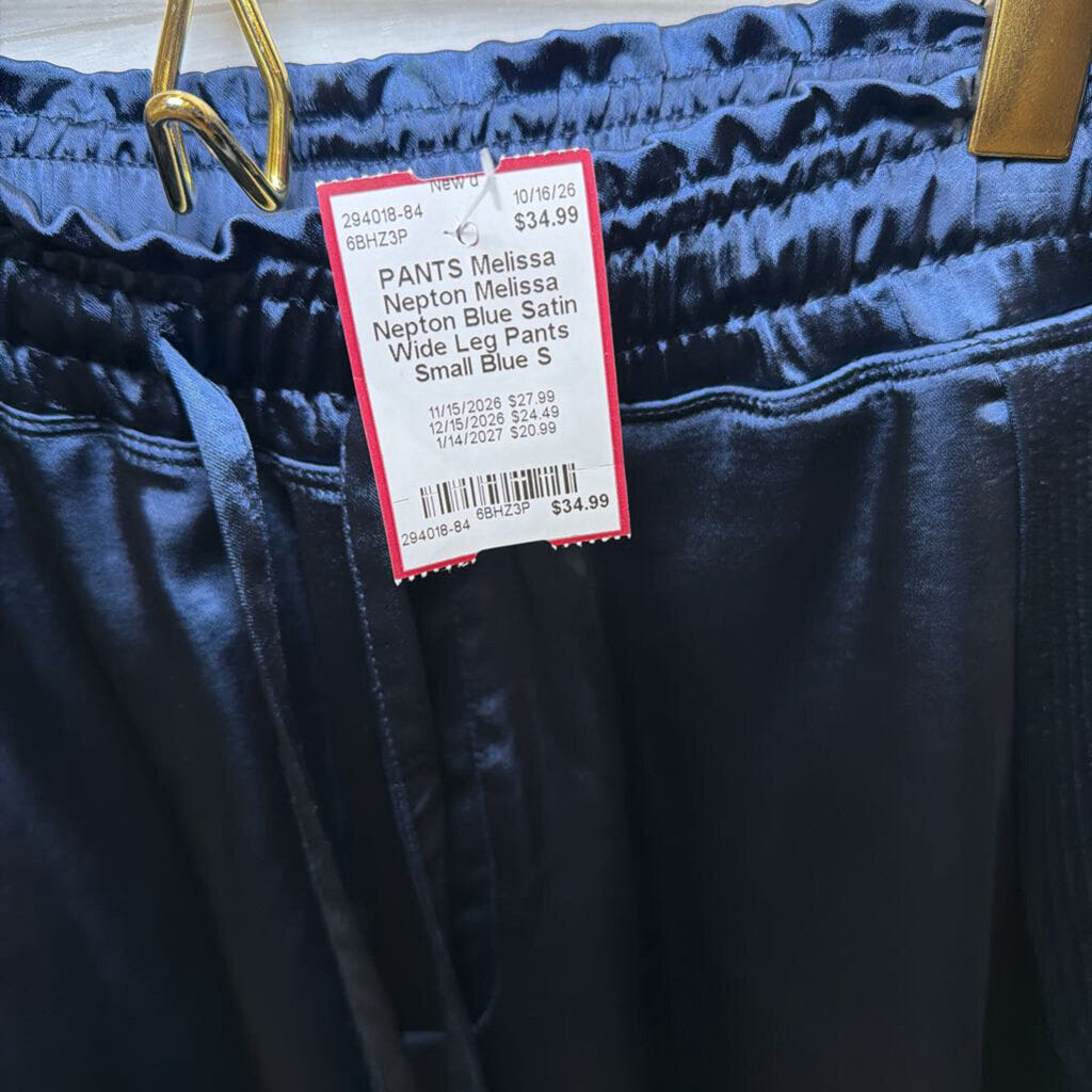 Melissa Nepton Blue Satin Wide Leg Pants Small