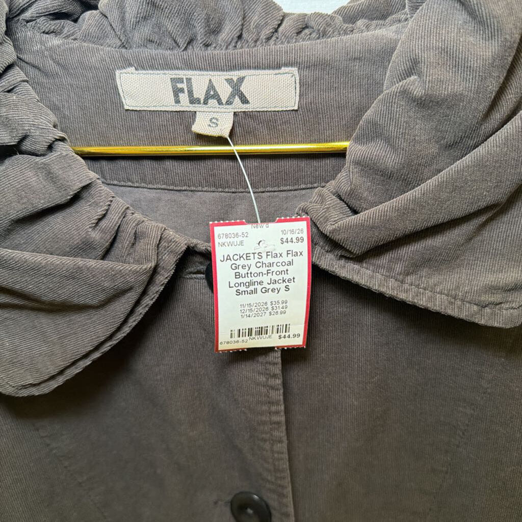Flax Grey Charcoal Button-Front Longline Jacket Small