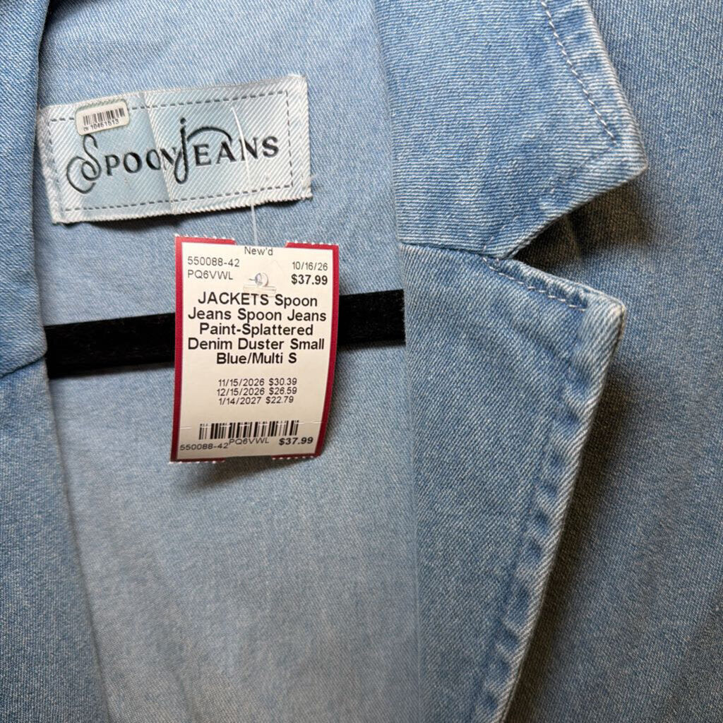 Spoon Jeans Paint-Splattered Denim Duster Small