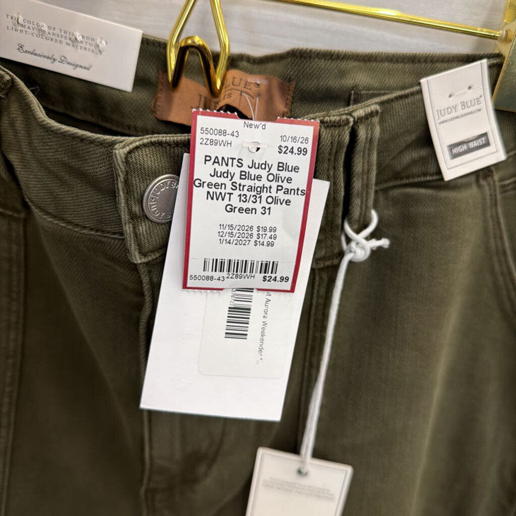 Judy Blue Olive Green Straight Pants NWT 13/31