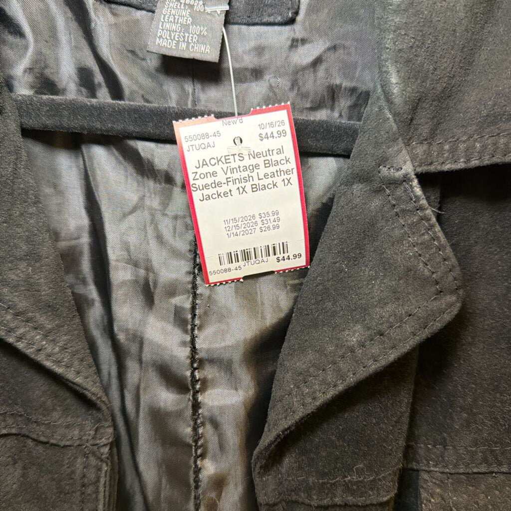 Vintage Black Suede-Finish Leather Jacket 1X