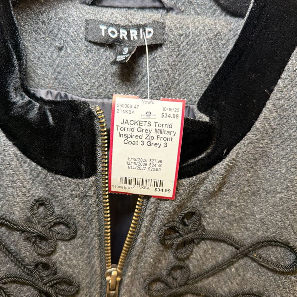 Torrid Grey Military Inspired Zip Front Coat 3