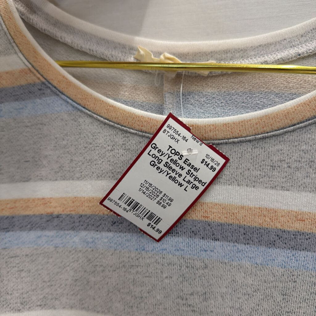 Grey/Yellow Striped Long Sleeve Large