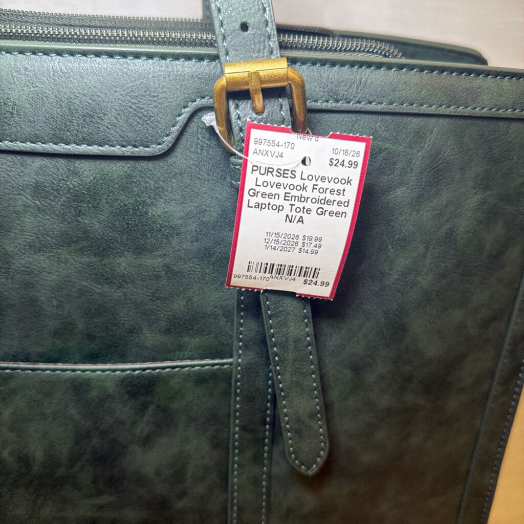 Lovevook Forest Green Embroidered Laptop Tote