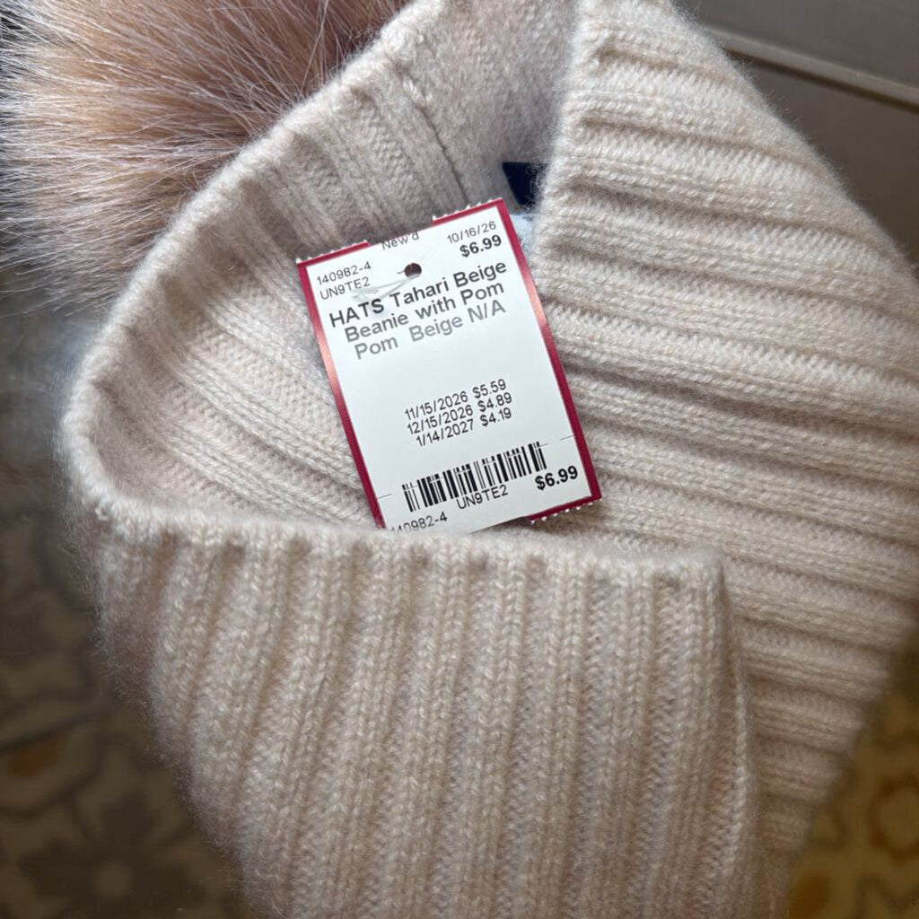 Beige Beanie with Pom Pom