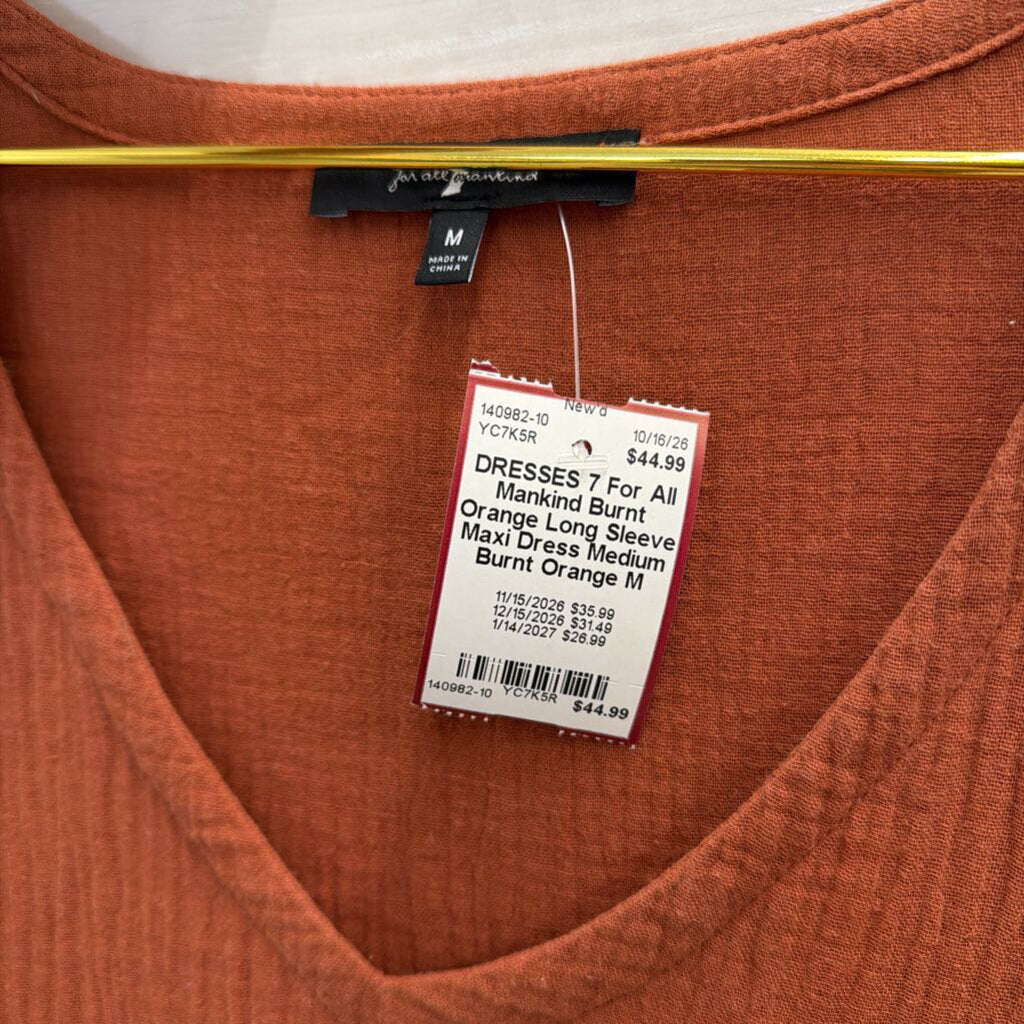 Burnt Orange Long Sleeve Maxi Dress Medium