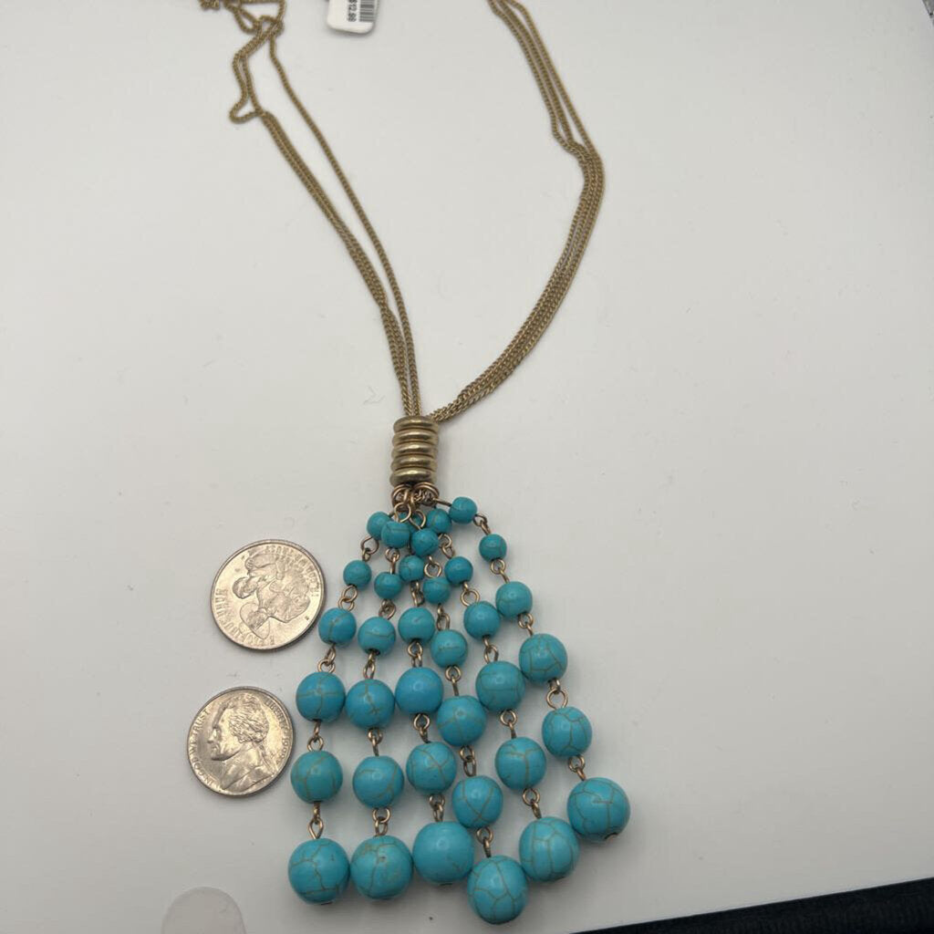 Gold/Turquoise Colored Tassel Necklace