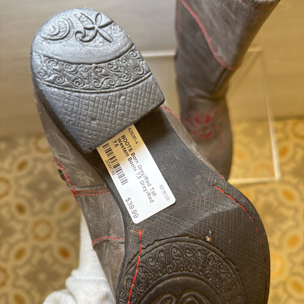 Grey/Red Tall Western Boots 7,5