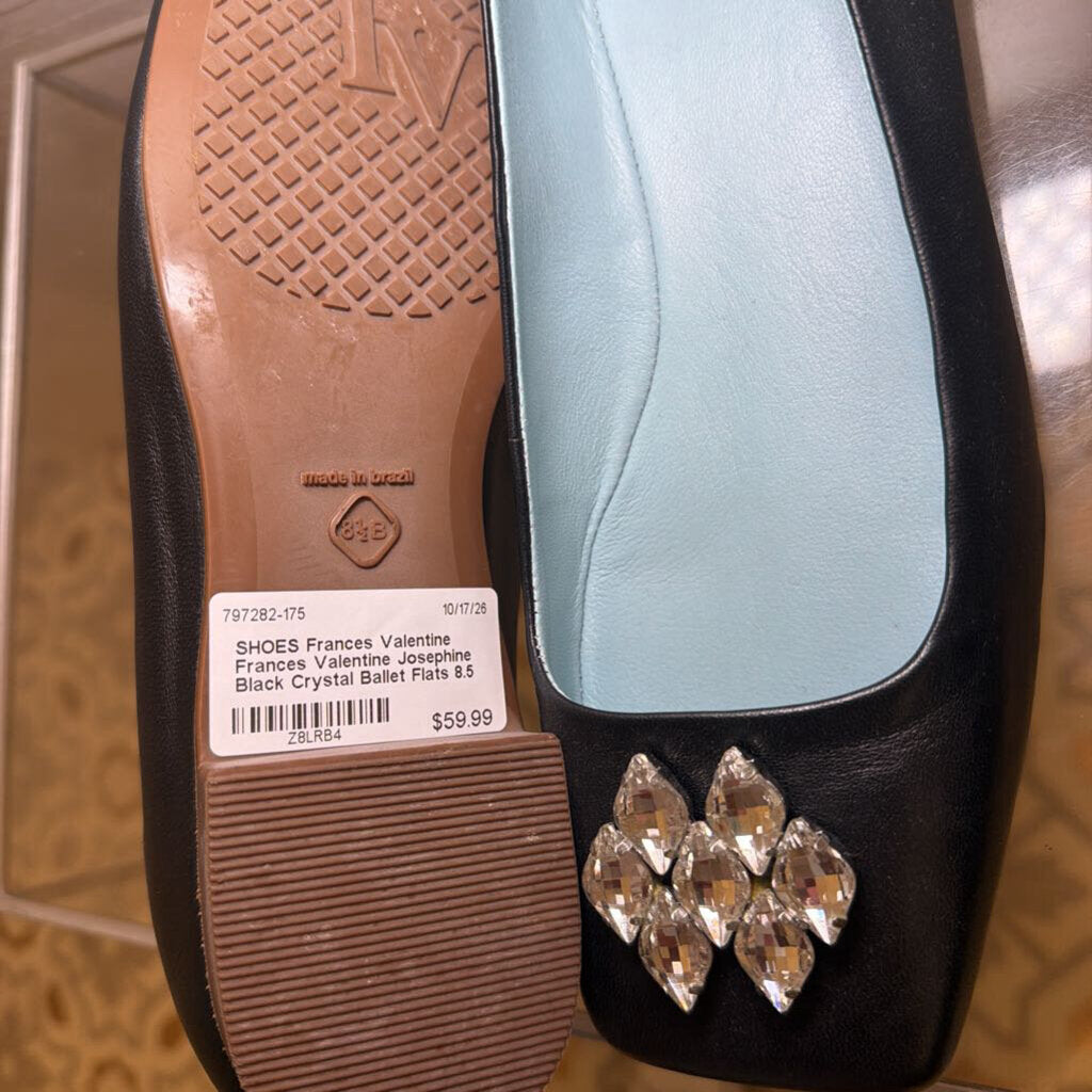 Frances Valentine Josephine Black Crystal Ballet Flats 8.5