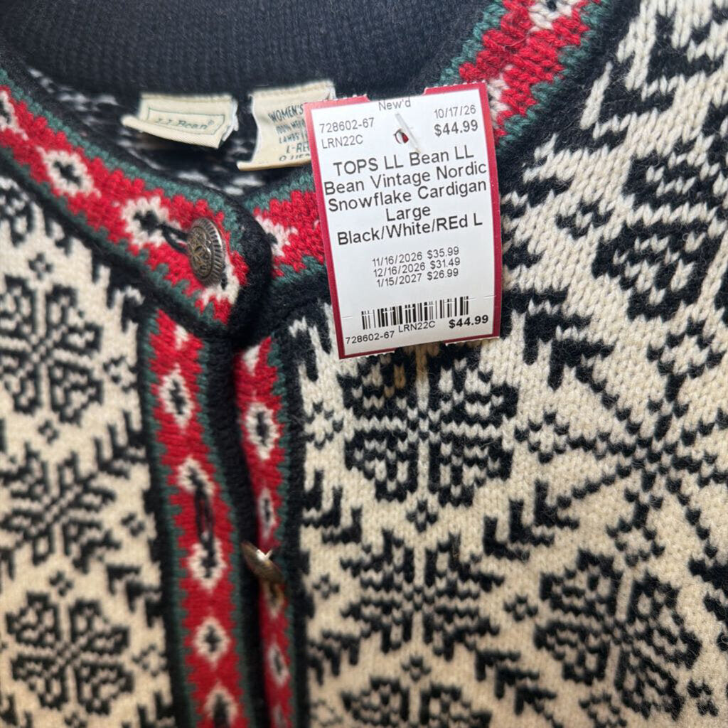 LL Bean Vintage Nordic Snowflake Cardigan Large