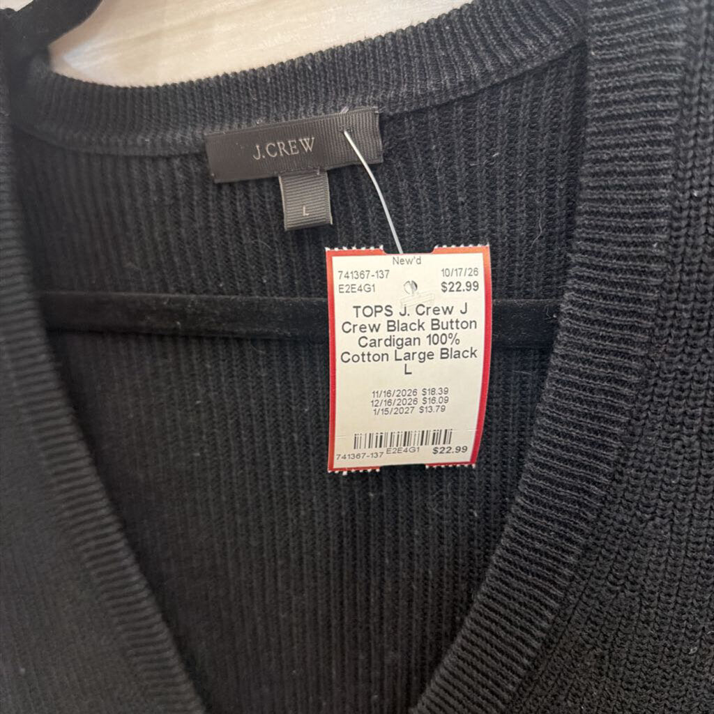 J Crew Black Button Cardigan 100% Cotton Large
