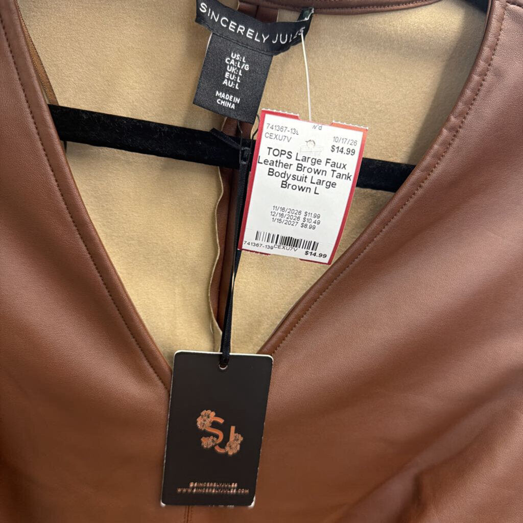 Faux Leather Brown Tank Bodysuit Large