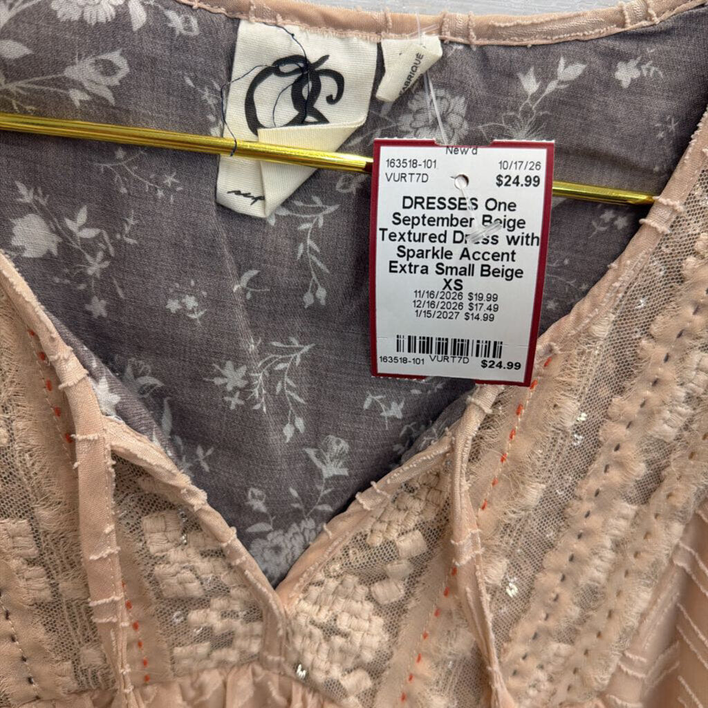 Beige Textured Dress with Sparkle Accent Extra Small