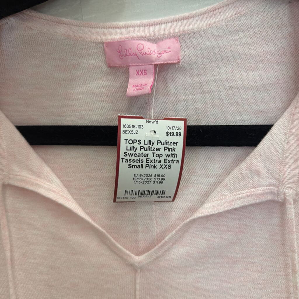 Lilly Pulitzer Pink Sweater Top with Tassels Extra Extra Small