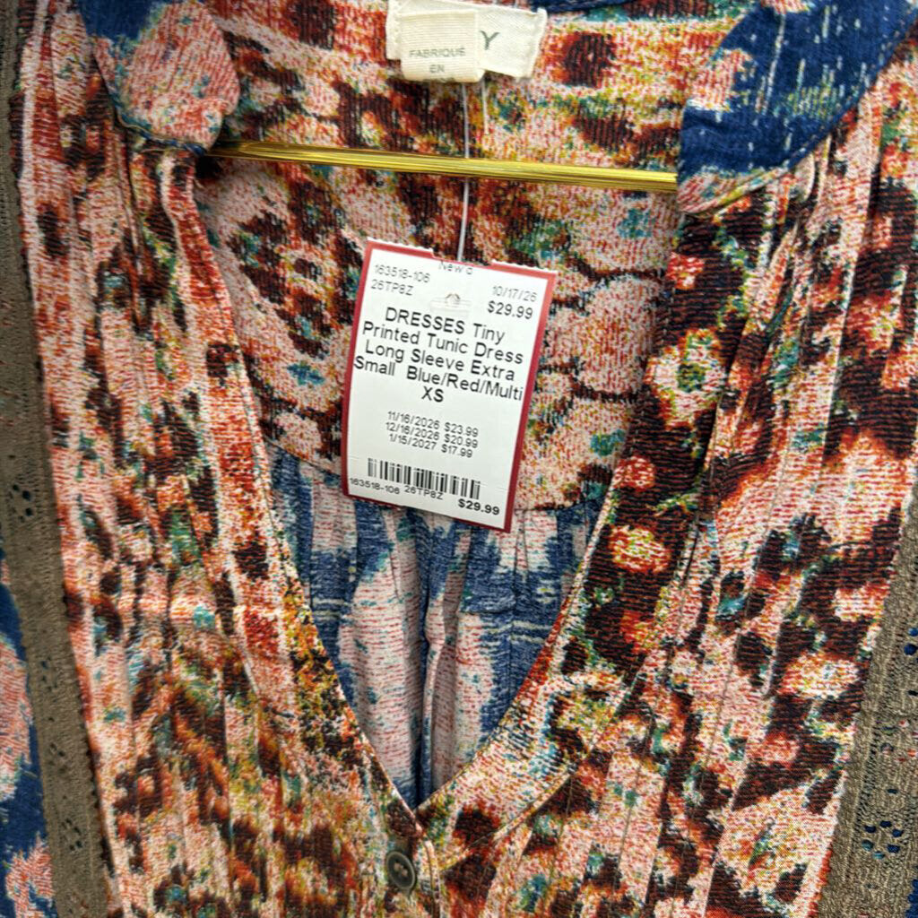 Printed Tunic Dress Long Sleeve Extra Small