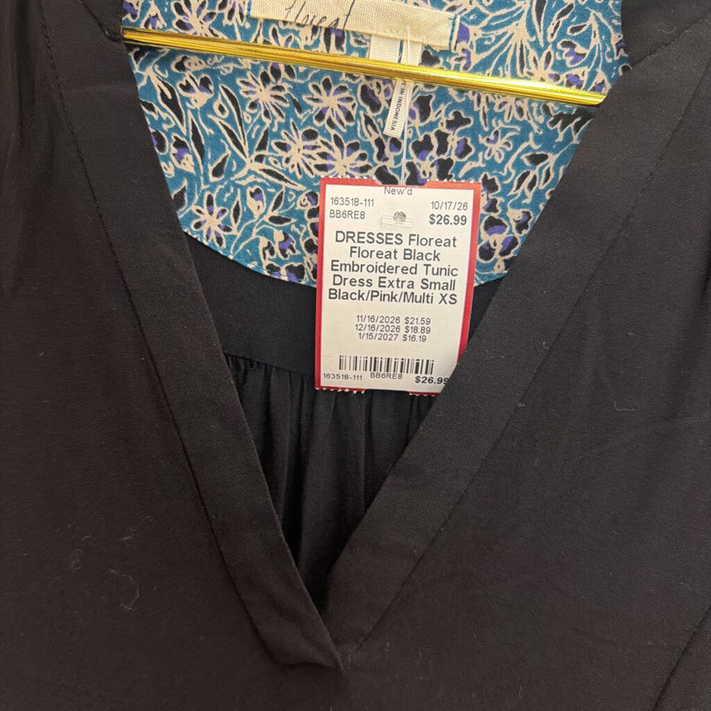 Floreat Black Embroidered Tunic Dress Extra Small