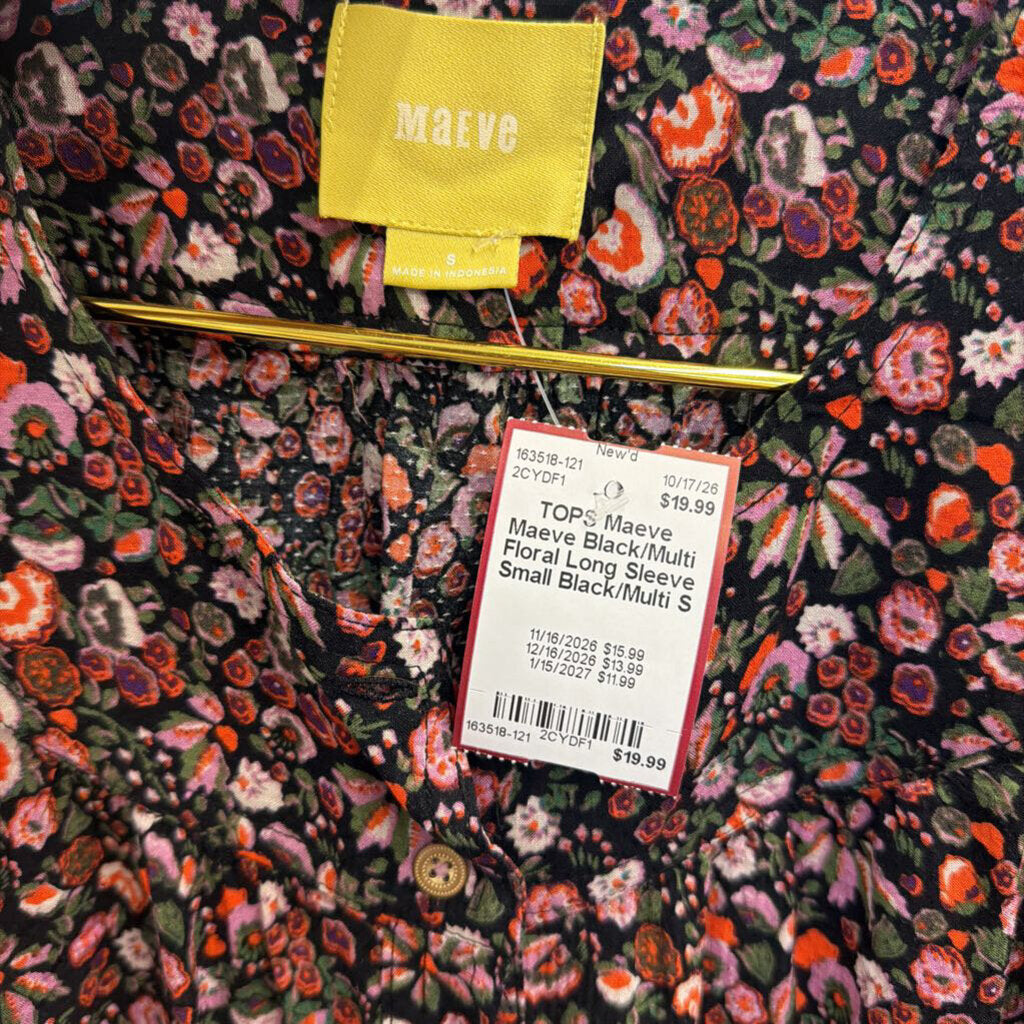 Maeve Black/Multi Floral Long Sleeve Small