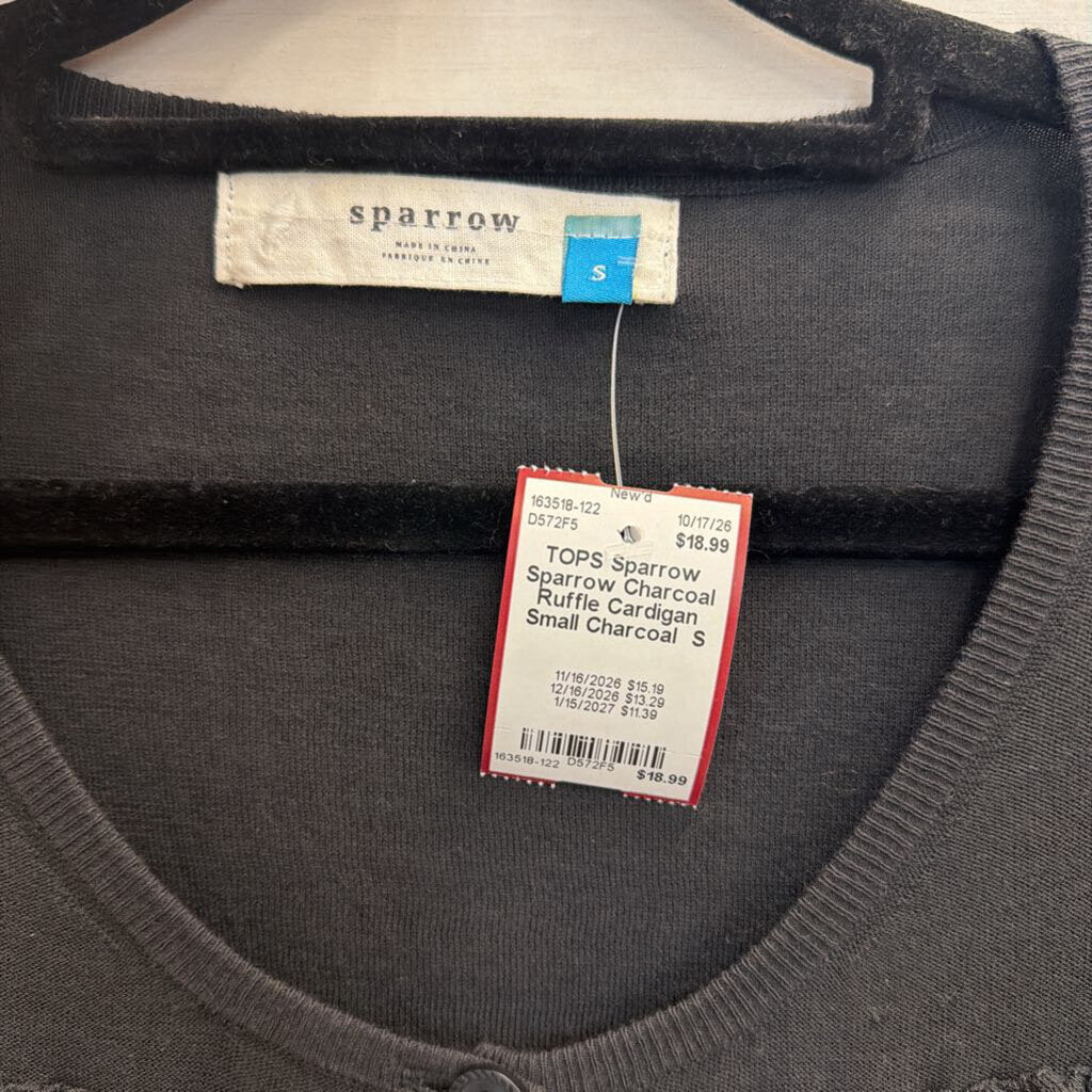 Sparrow Charcoal Ruffle Cardigan Small
