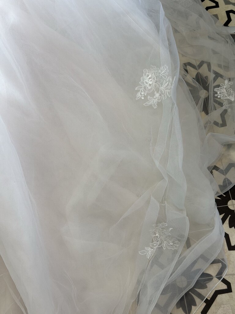 Pale Blush/Ivory Lace and Layered Tulle 10 Ball Gown