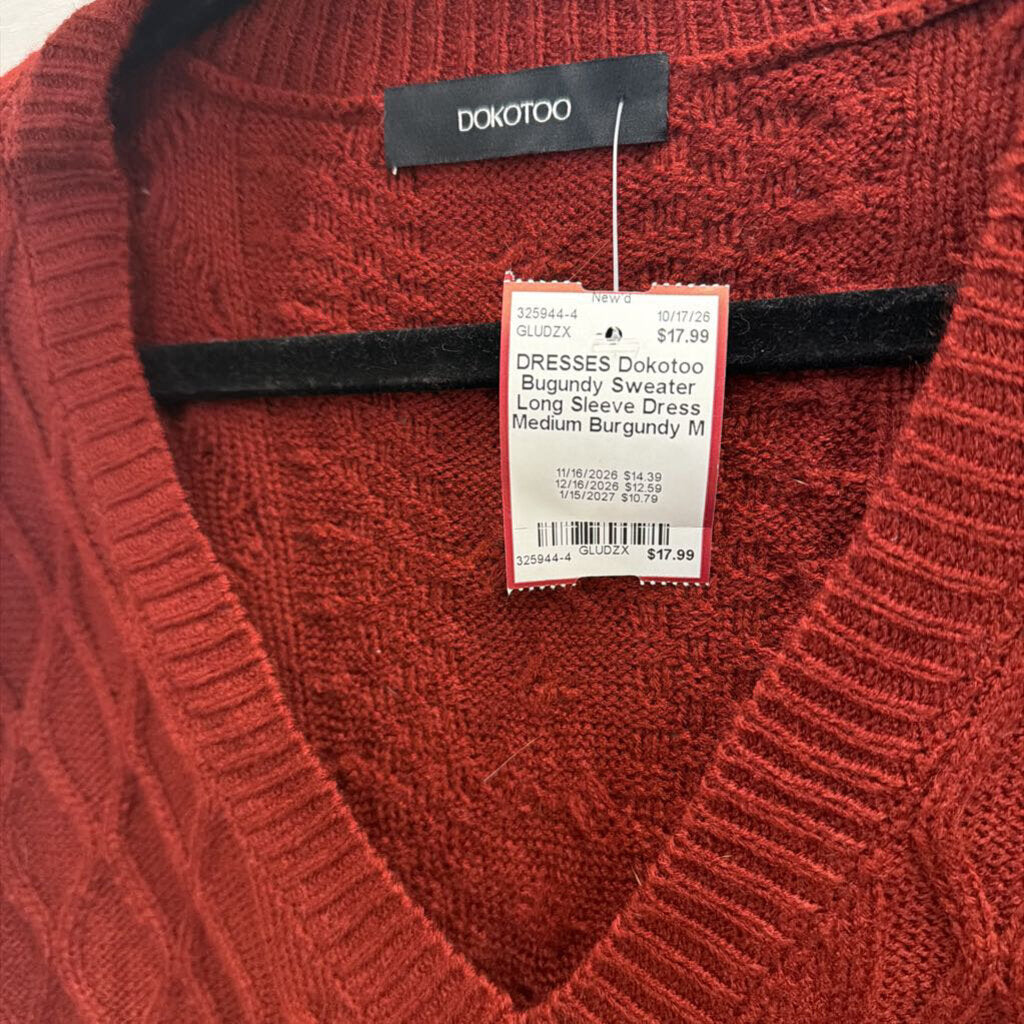 Bugundy Sweater Long Sleeve Dress Medium