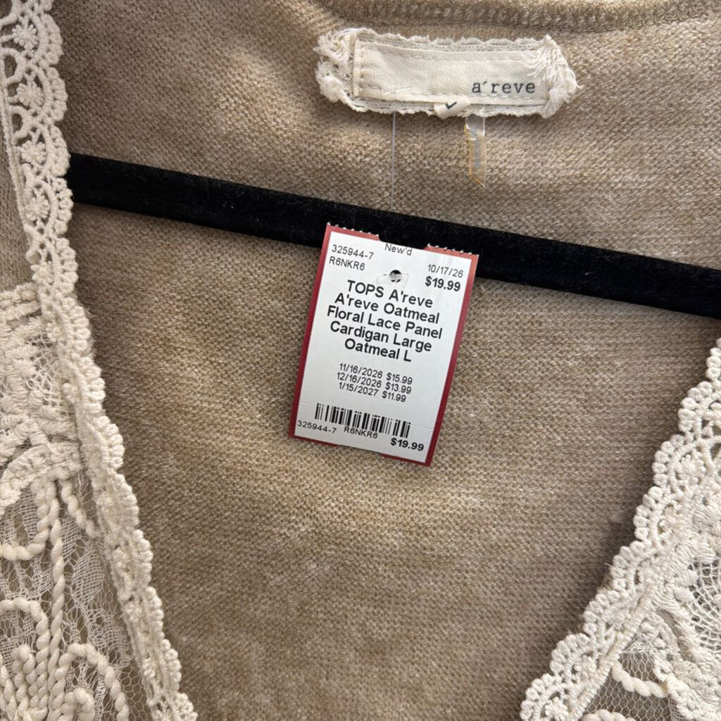 A'reve Oatmeal Floral Lace Panel Cardigan Large