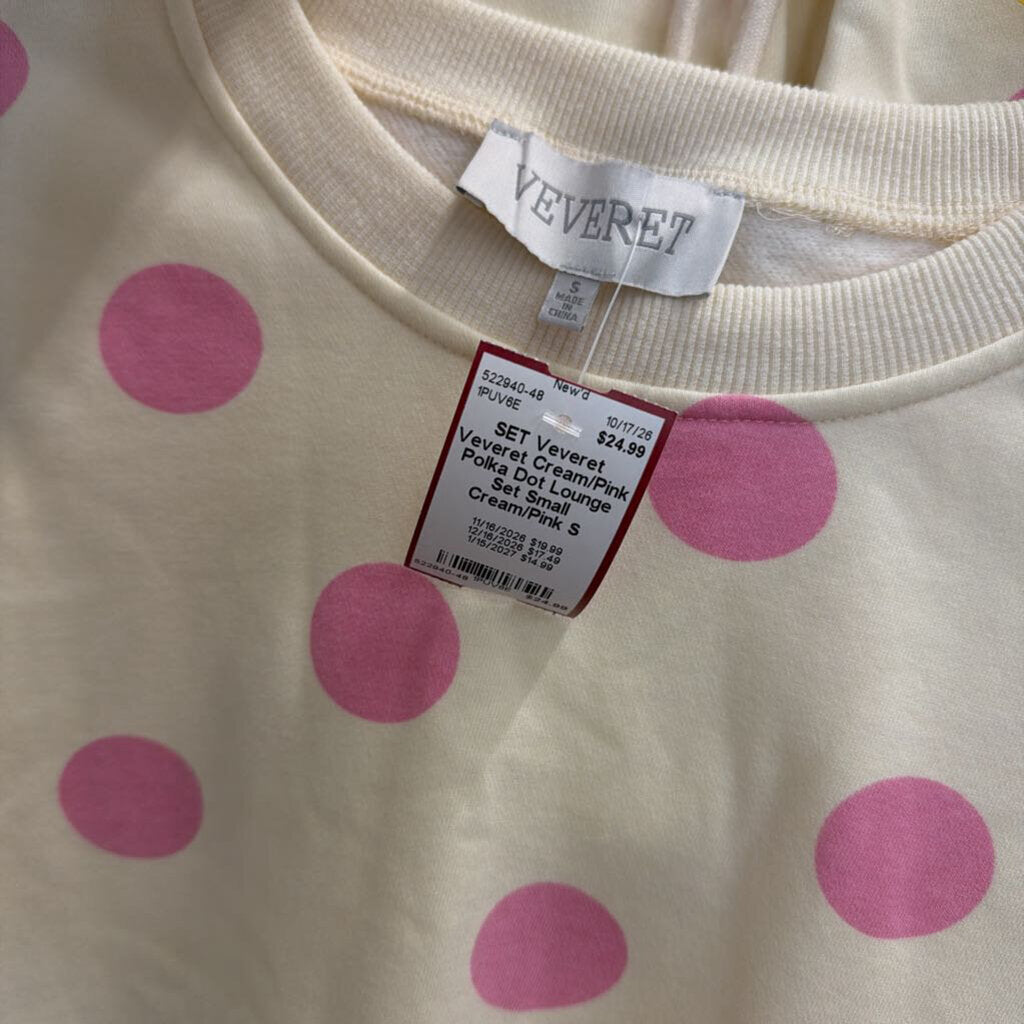 Veveret Cream/Pink Polka Dot Lounge Set Small