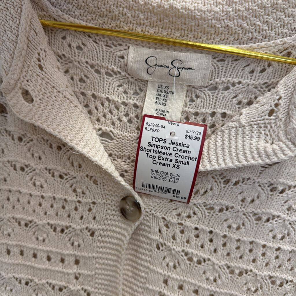 Cream Shortsleeve Crochet Top Extra Small