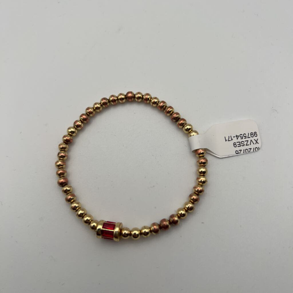 Gold/ Red Stretchy Beaded Bracelet