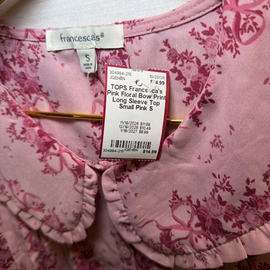 Pink Floral Bow Print Long Sleeve Top Small