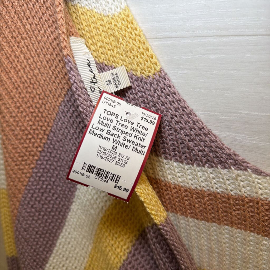 Love Tree White/ Multi Striped Knit Low Back Sweater Medium