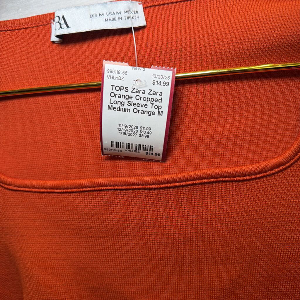 Zara Orange Cropped Long Sleeve Top Medium