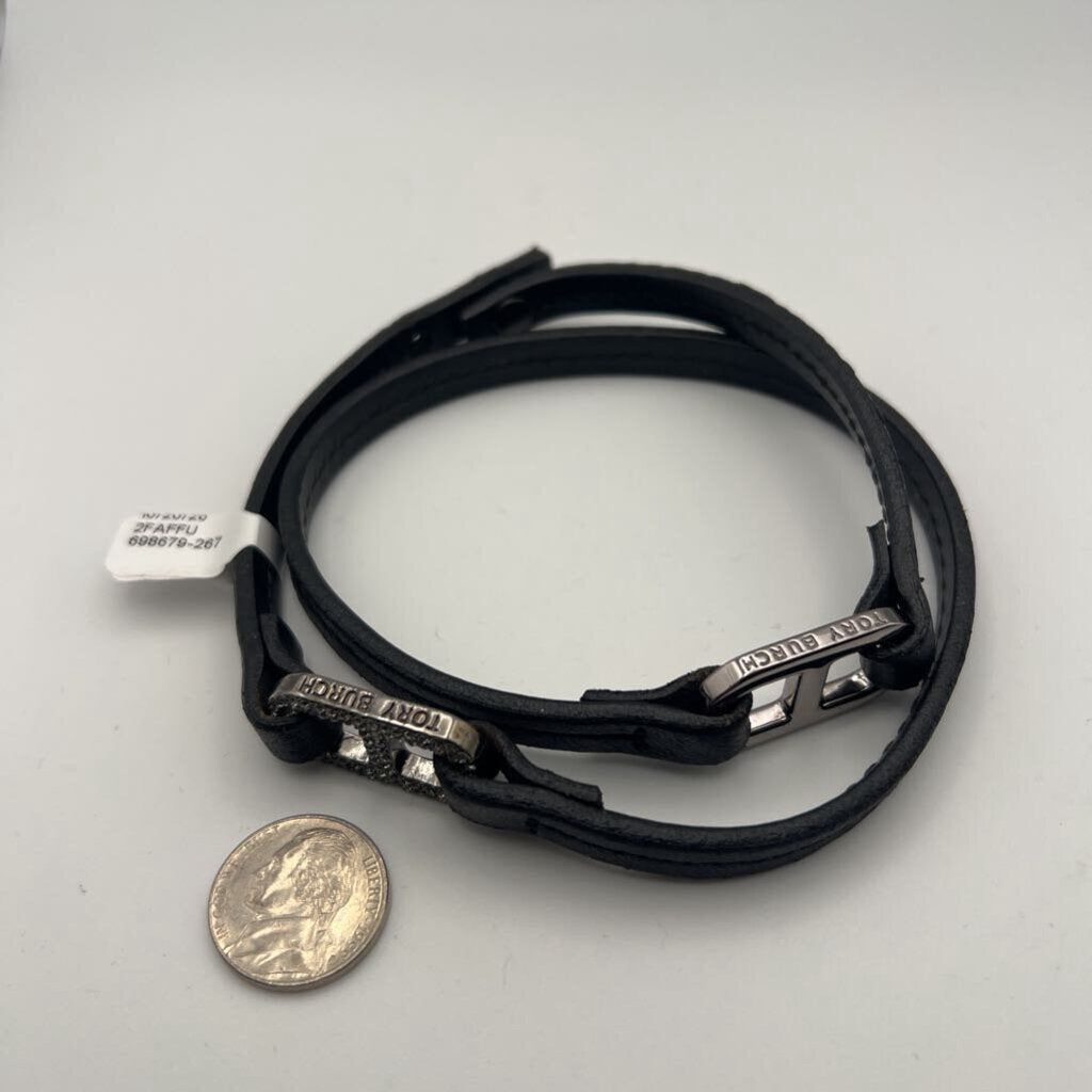 Tory Burch Black Leather Wrap Bracelet