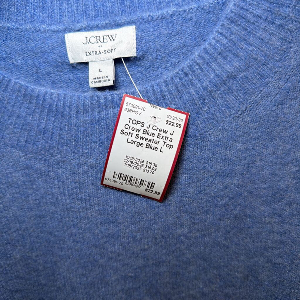 J Crew Blue Extra Soft Sweater Top Large