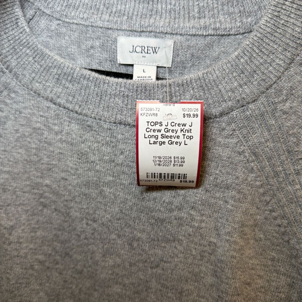 J Crew Grey Knit Long Sleeve Top Large