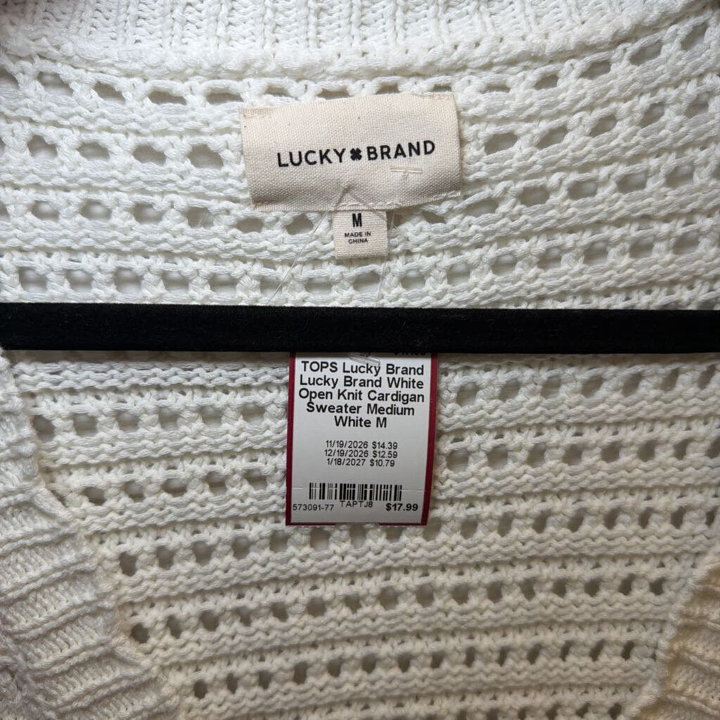 Lucky Brand White Open Knit Cardigan Sweater Medium