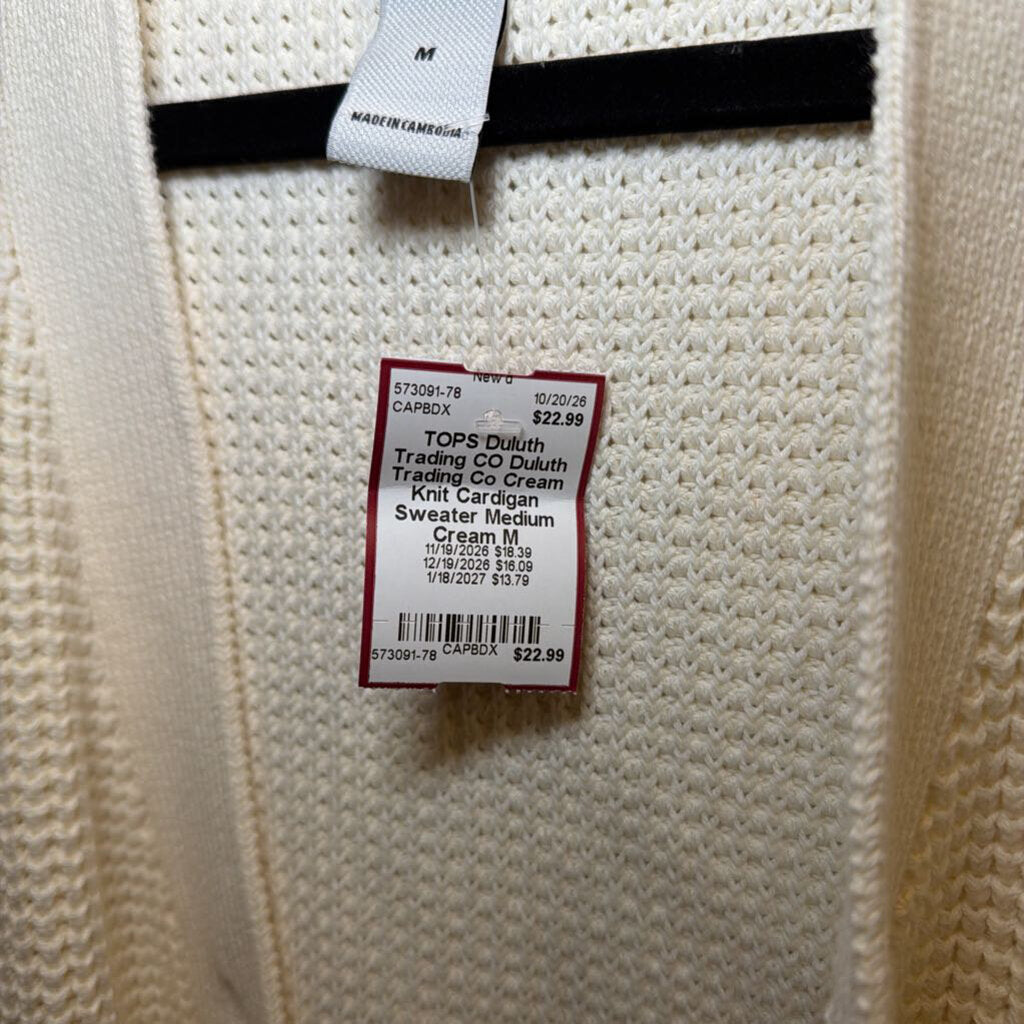 Duluth Trading Co Cream Knit Cardigan Sweater Medium