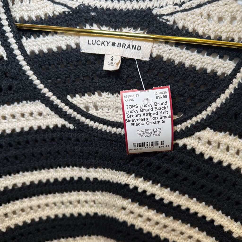 Lucky Brand Black/ Cream Striped Knit Sleeveless Top Small