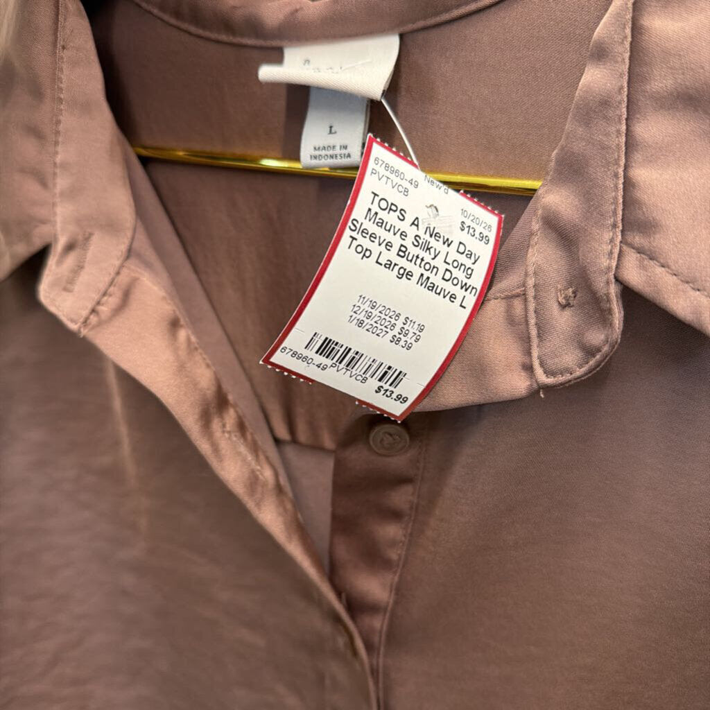 Mauve Silky Long Sleeve Button Down Top Large